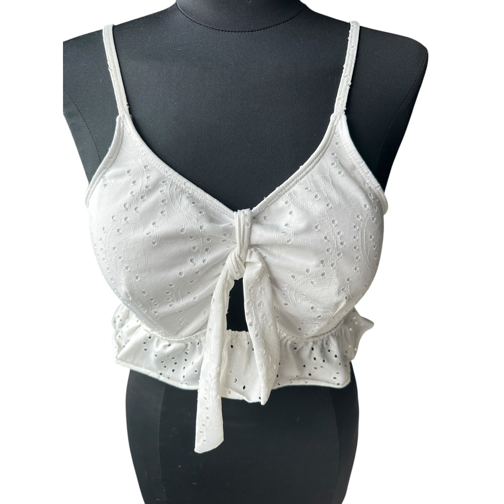 Unbranded White Eyelet Tie Front Ruffle Crop Top 2XL Summer Boho Vacation NWOT